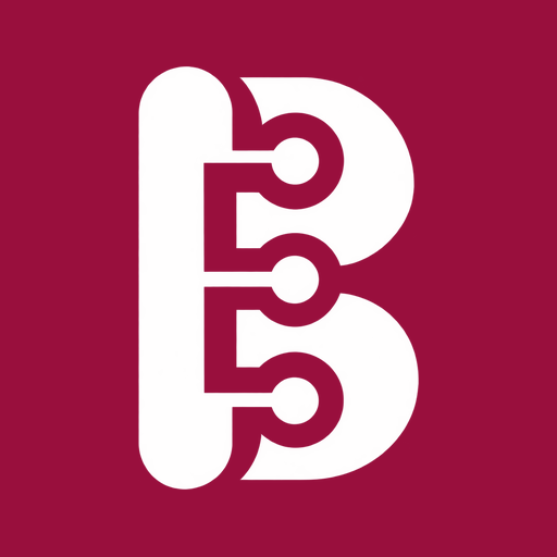 White BenchmarkWatcher B mark with three circular observation points on a deep claret square.